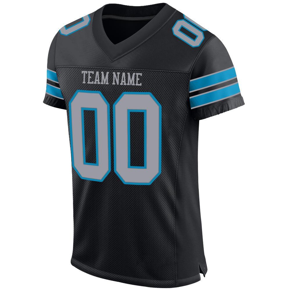 Custom Black Light Gray-Panther Blue Mesh Authentic Football Jersey view 2