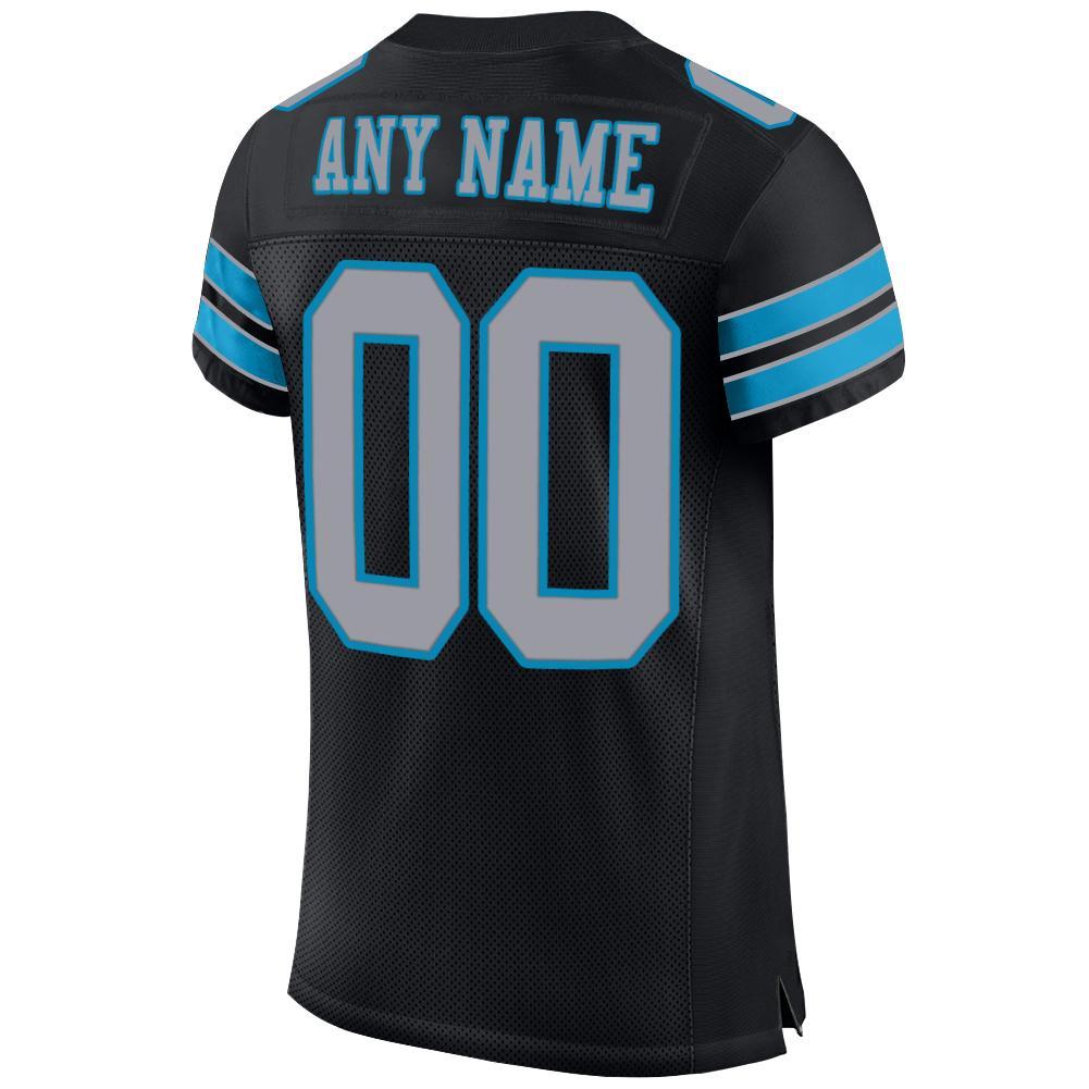 Custom Black Light Gray-Panther Blue Mesh Authentic Football Jersey view 3