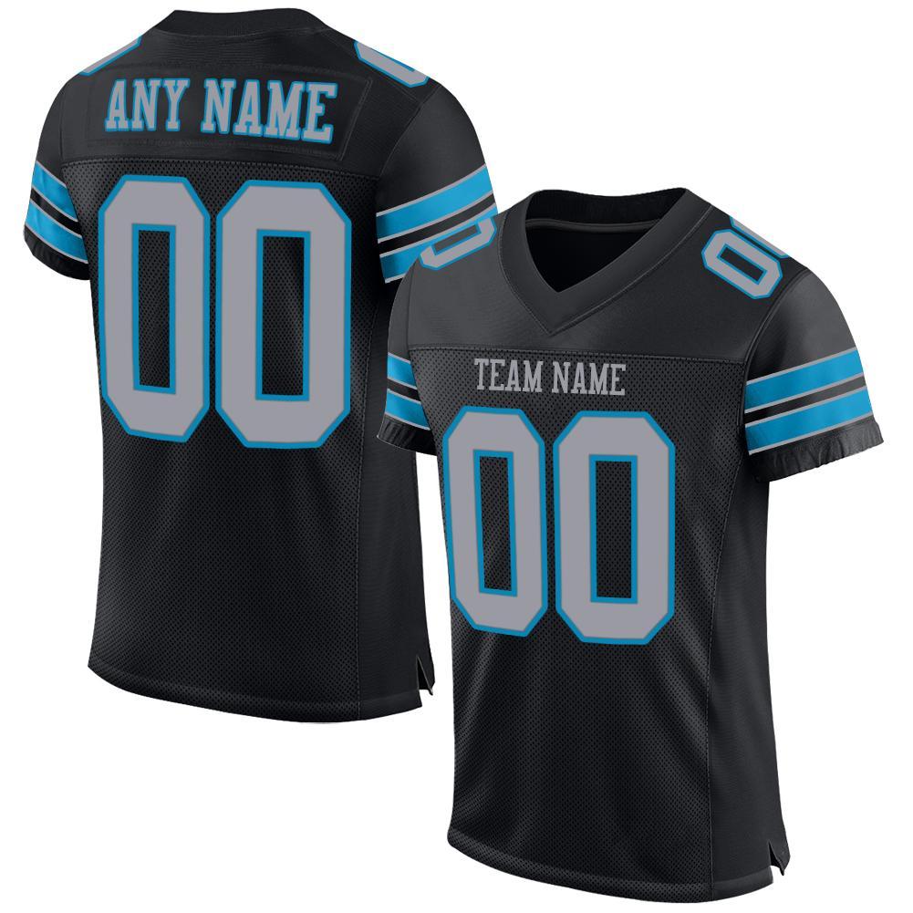 Custom Black Light Gray-Panther Blue Mesh Authentic Football Jersey - Main View