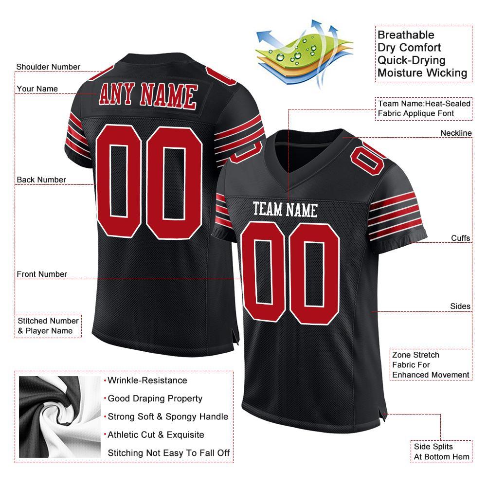 Custom Black Red-White Mesh Authentic Football Jersey view 5