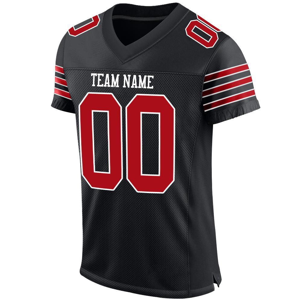 Custom Black Red-White Mesh Authentic Football Jersey view 3