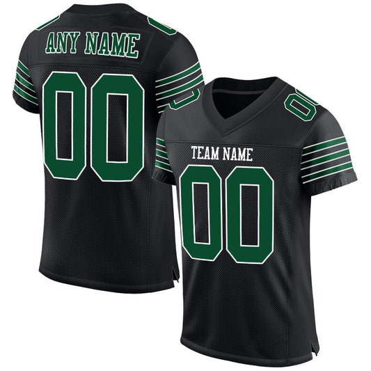Custom Black Grass Green-White Mesh Authentic Football Jersey - Main View