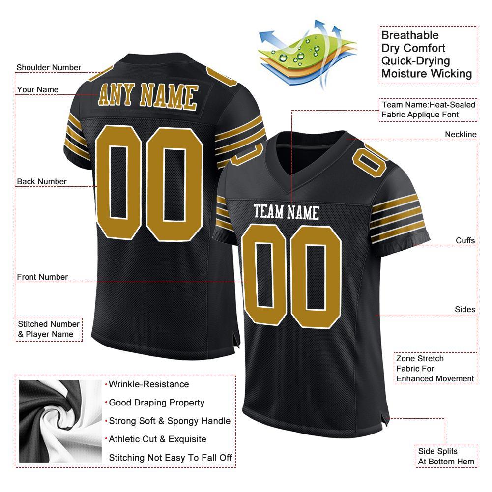 Custom Black Old Gold-White Mesh Authentic Football Jersey view 4