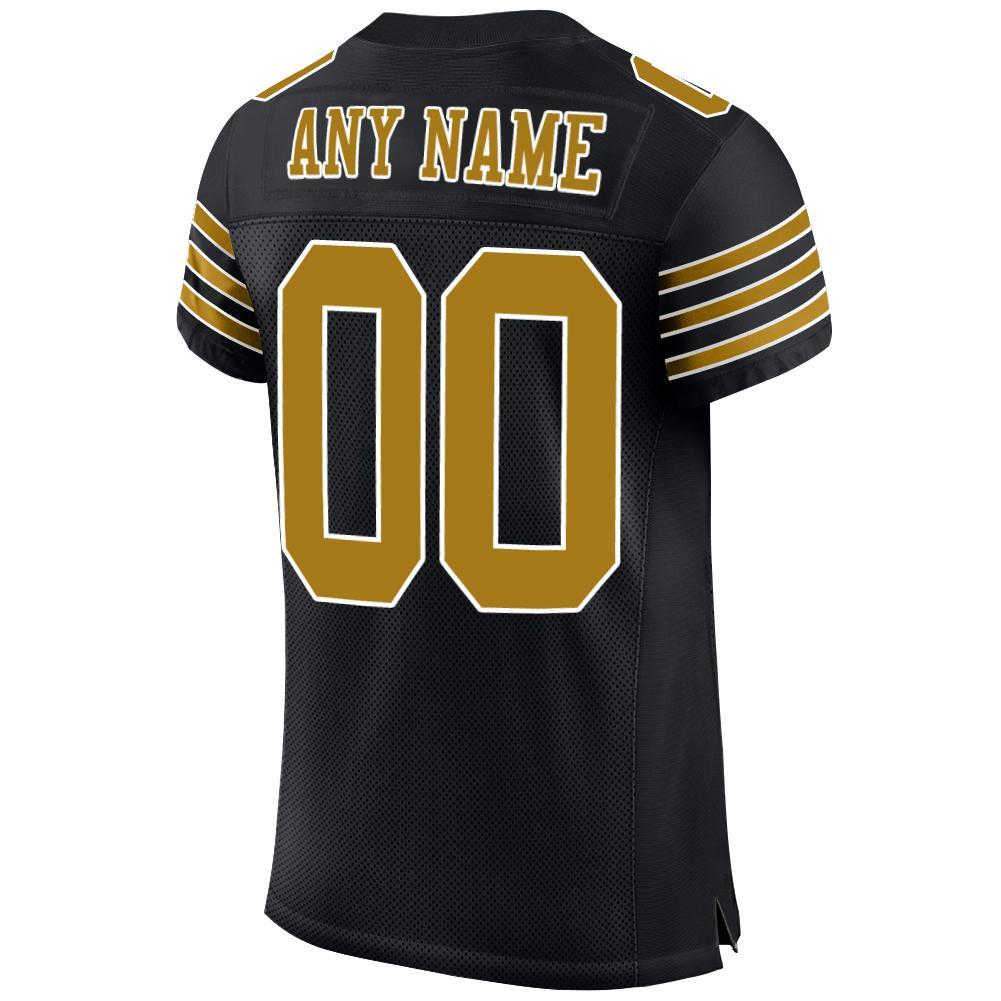 Custom Black Old Gold-White Mesh Authentic Football Jersey view 3