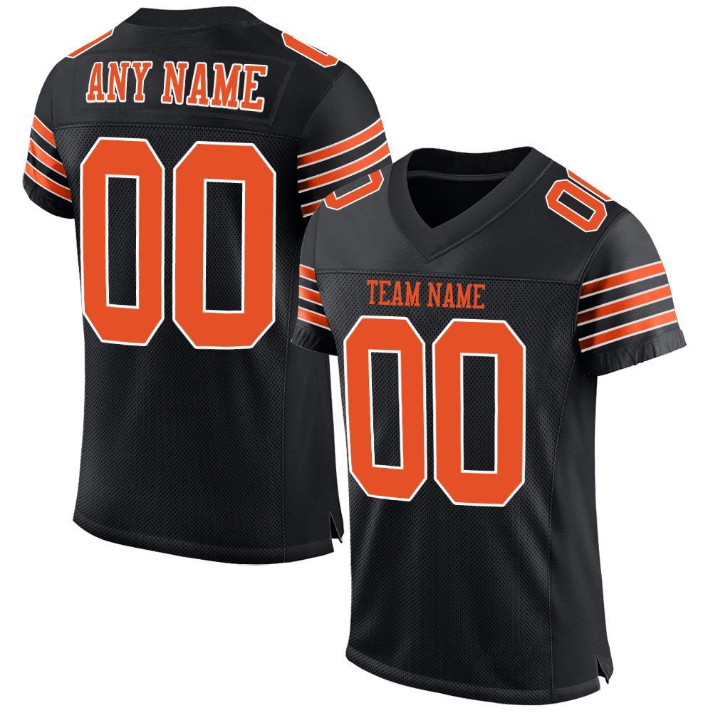 Custom Black Orange-White Mesh Authentic Football Jersey - Main View