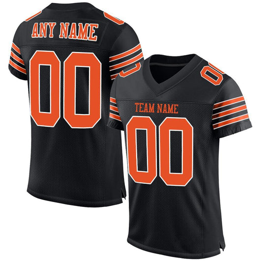 Custom Black Orange-White Mesh Authentic Football Jersey - Main View