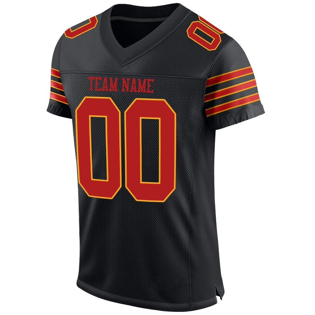 Custom Black Scarlet-Gold Mesh Authentic Football Jersey view 3