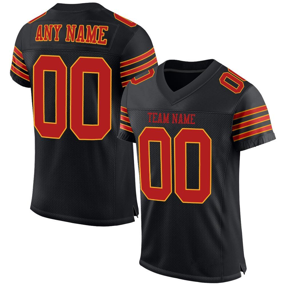 Custom Black Scarlet-Gold Mesh Authentic Football Jersey - Main View