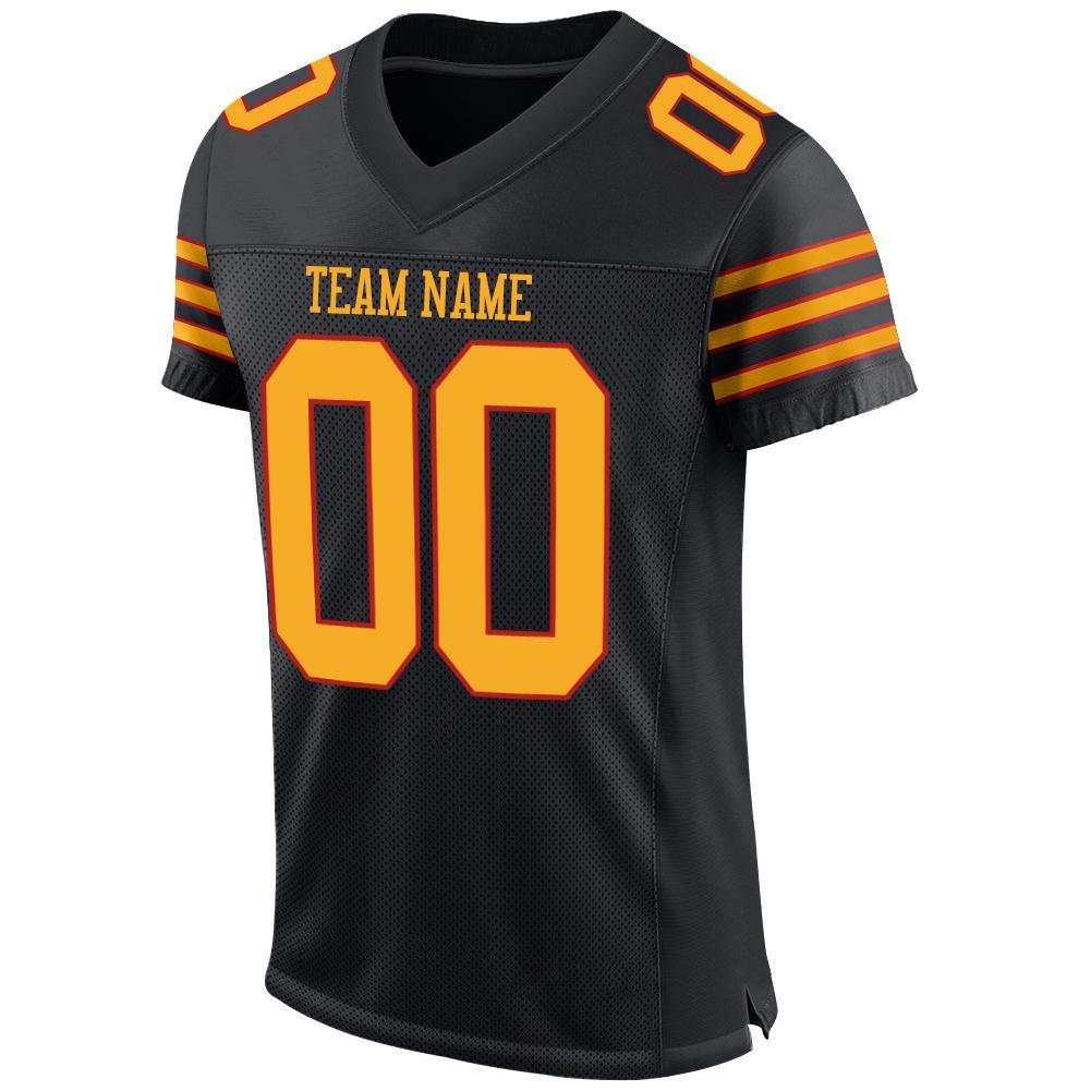 Custom Black Gold-Scarlet Mesh Authentic Football Jersey view 2