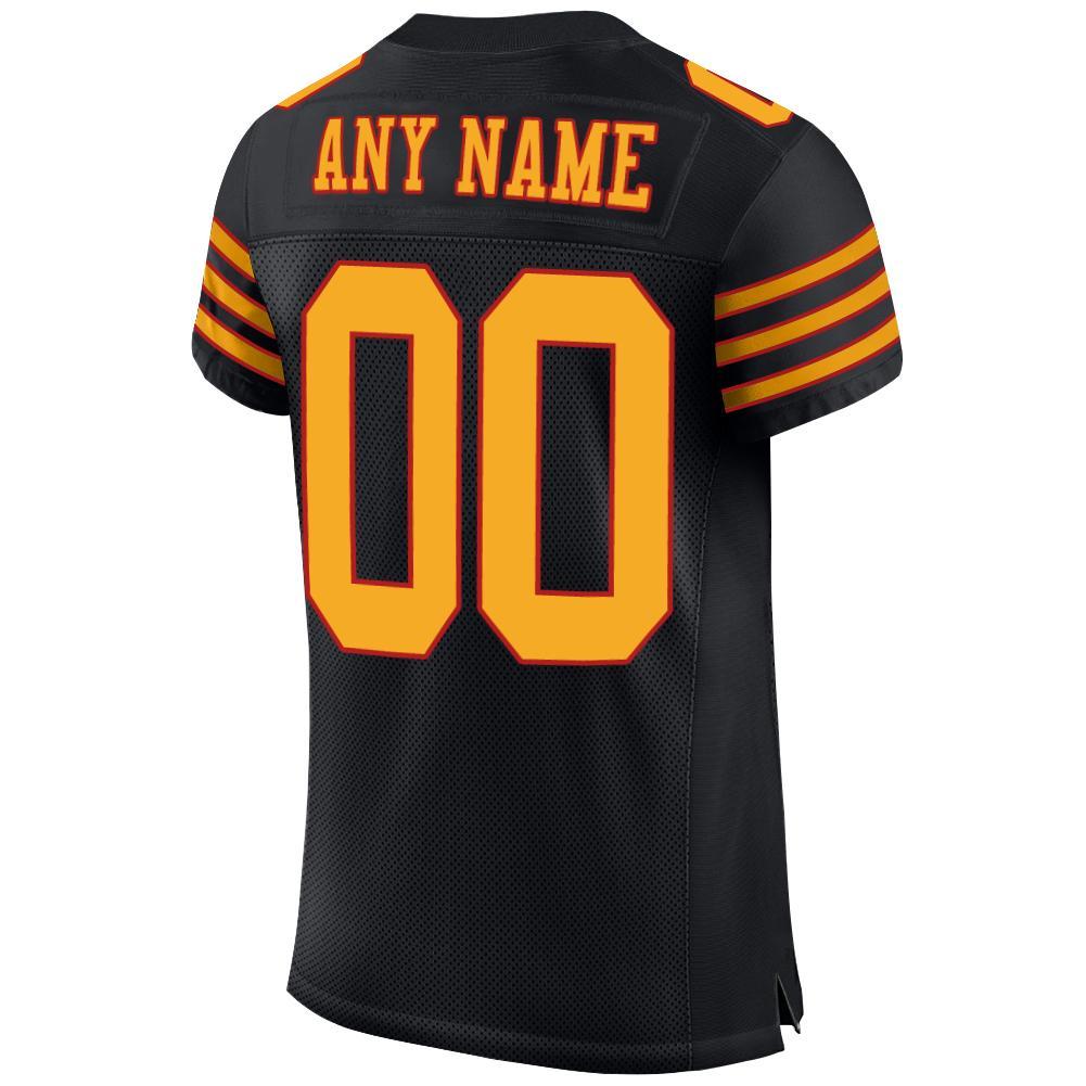 Custom Black Gold-Scarlet Mesh Authentic Football Jersey view 3