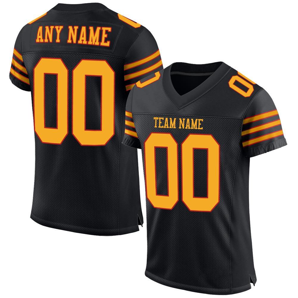 Custom Black Gold-Scarlet Mesh Authentic Football Jersey - Main View