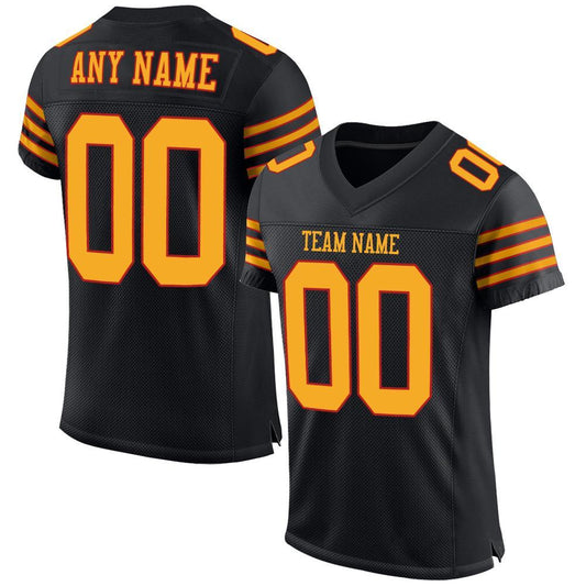 Custom Black Gold-Scarlet Mesh Authentic Football Jersey - Main View