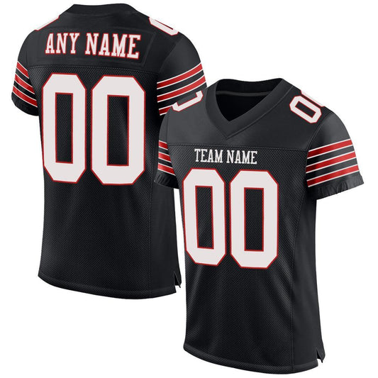 Custom Black White-Scarlet Mesh Authentic Football Jersey - Main View