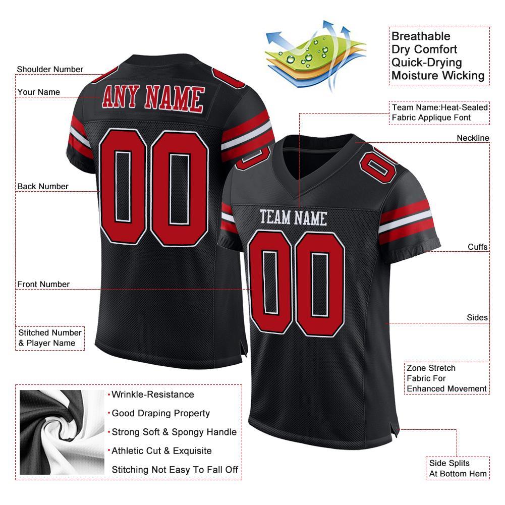 Custom Black Red-White Mesh Authentic Football Jersey view 5