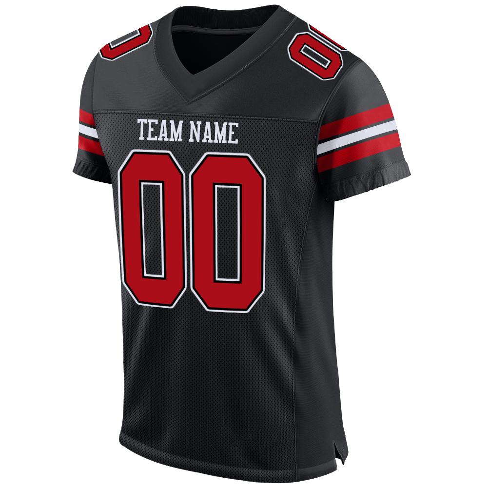 Custom Black Red-White Mesh Authentic Football Jersey view 3