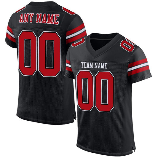 Custom Black Red-White Mesh Authentic Football Jersey - Main View