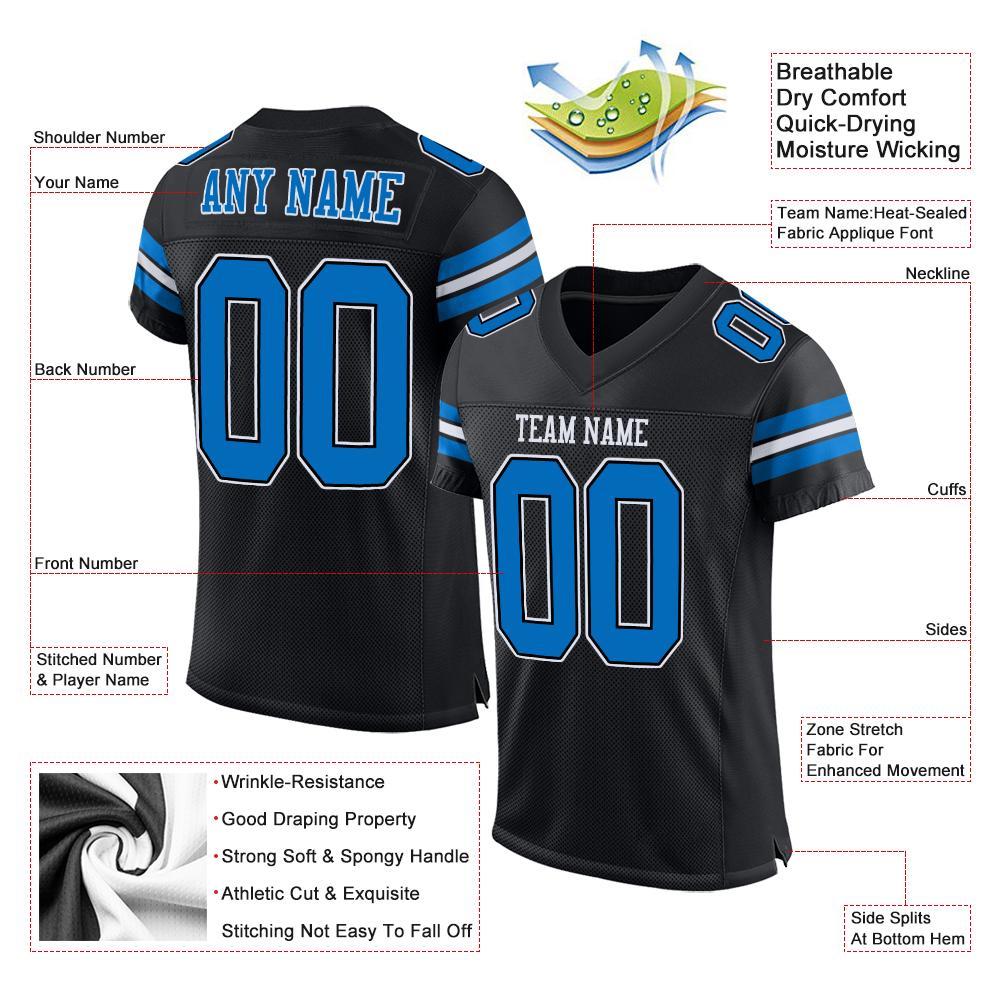 Custom Black Panther Blue-White Mesh Authentic Football Jersey view 4