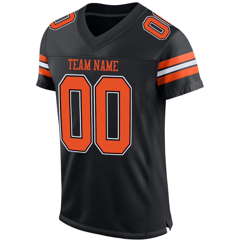 Custom Black Orange-White Mesh Authentic Football Jersey view 2