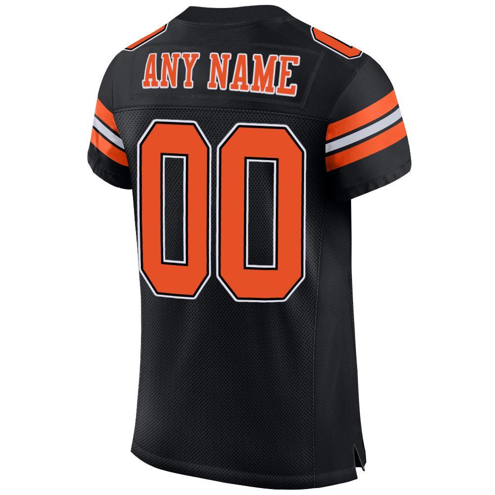 Custom Black Orange-White Mesh Authentic Football Jersey view 3