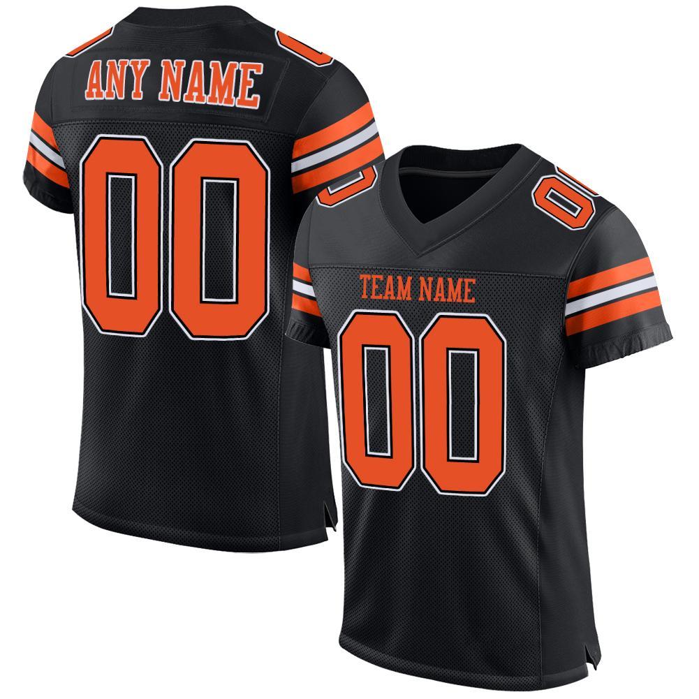 Custom Black Orange-White Mesh Authentic Football Jersey - Main View