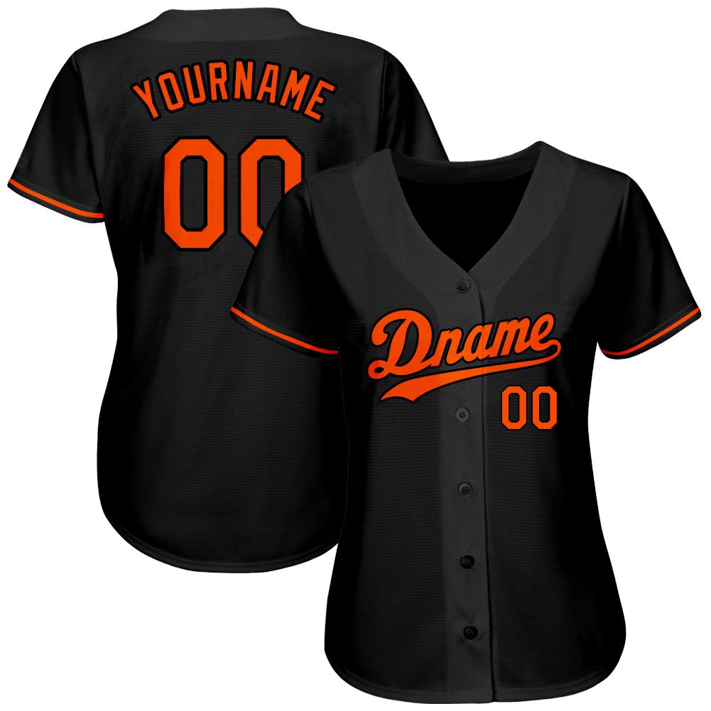 Custom Black Orange Authentic Baseball Jersey view 2