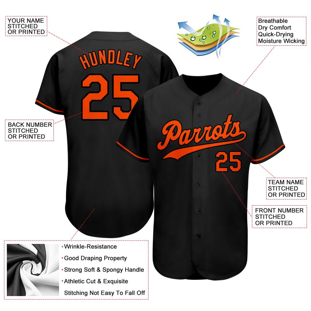 Custom Black Orange Authentic Baseball Jersey view 3