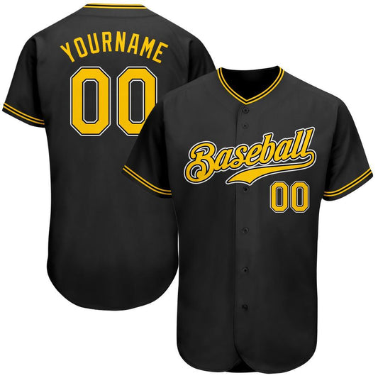 Custom Black Gold-White Authentic Baseball Jersey - Main View
