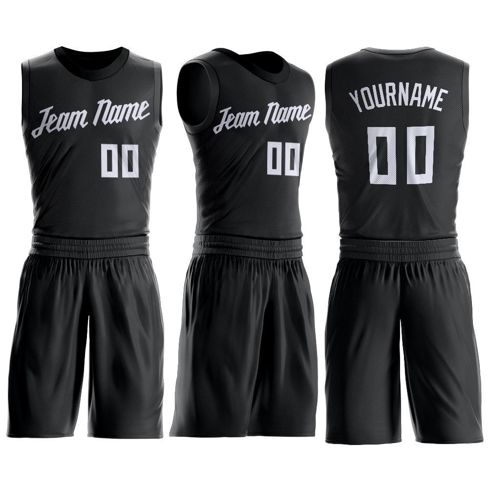 Custom Black White Round Neck Basketball Uniform Jersey view 3
