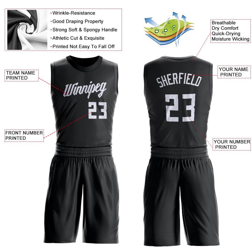 Custom Black White Round Neck Basketball Uniform Jersey view 4