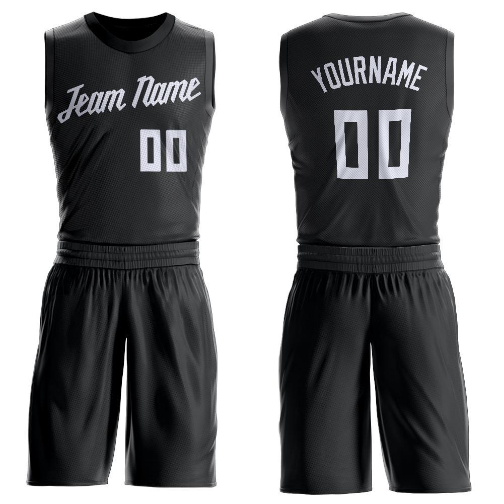 Custom Black White Round Neck Basketball Uniform Jersey - Main View