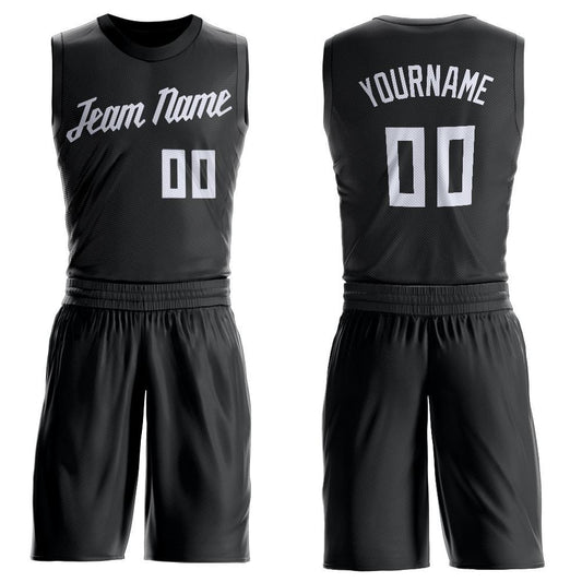 Custom Black White Round Neck Basketball Uniform Jersey - Main View