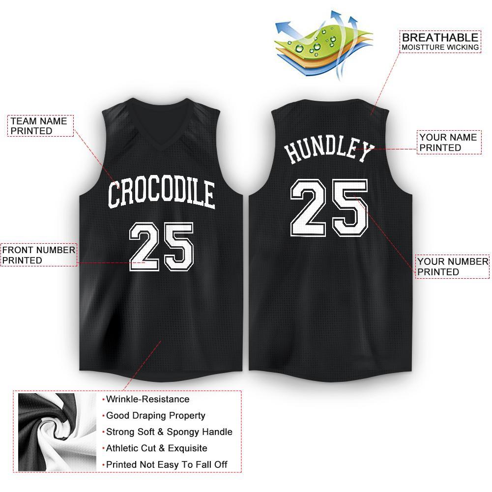 Custom Black White V-Neck Basketball Jersey view 2