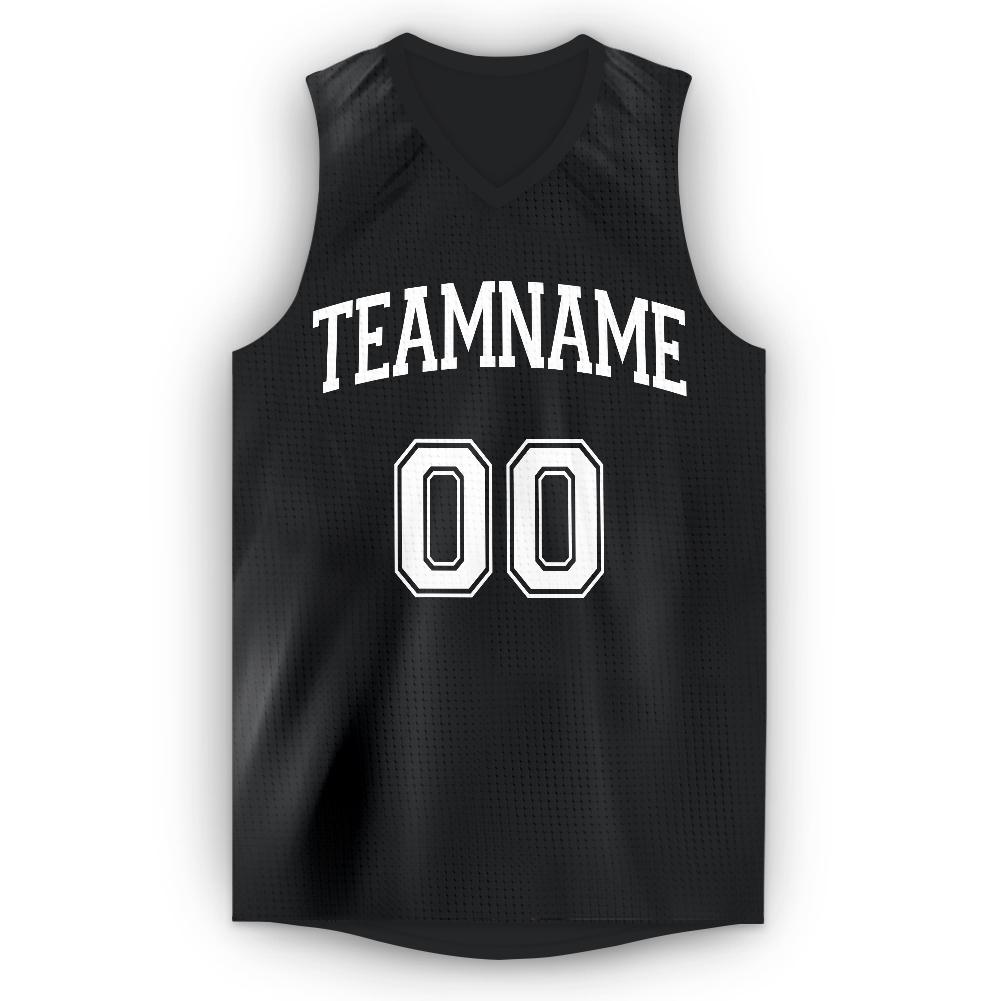 Custom Black White V-Neck Basketball Jersey view 5