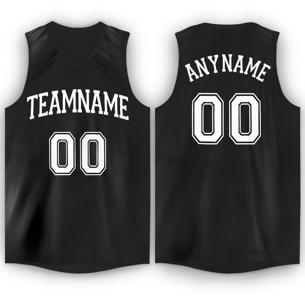 Custom Black White V-Neck Basketball Jersey - Main View