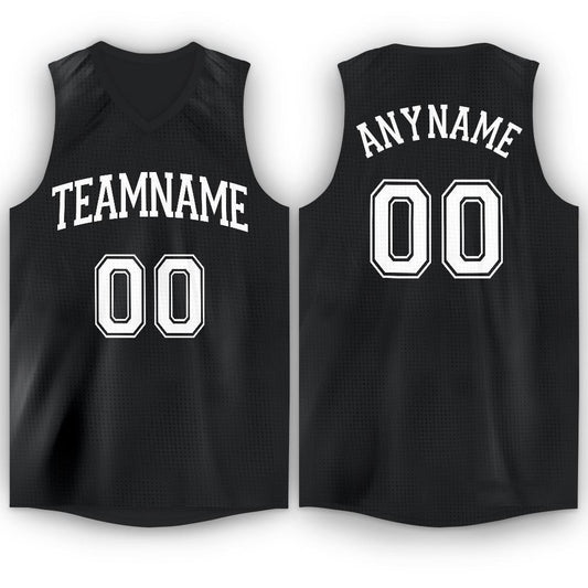 Custom Black White V-Neck Basketball Jersey - Main View