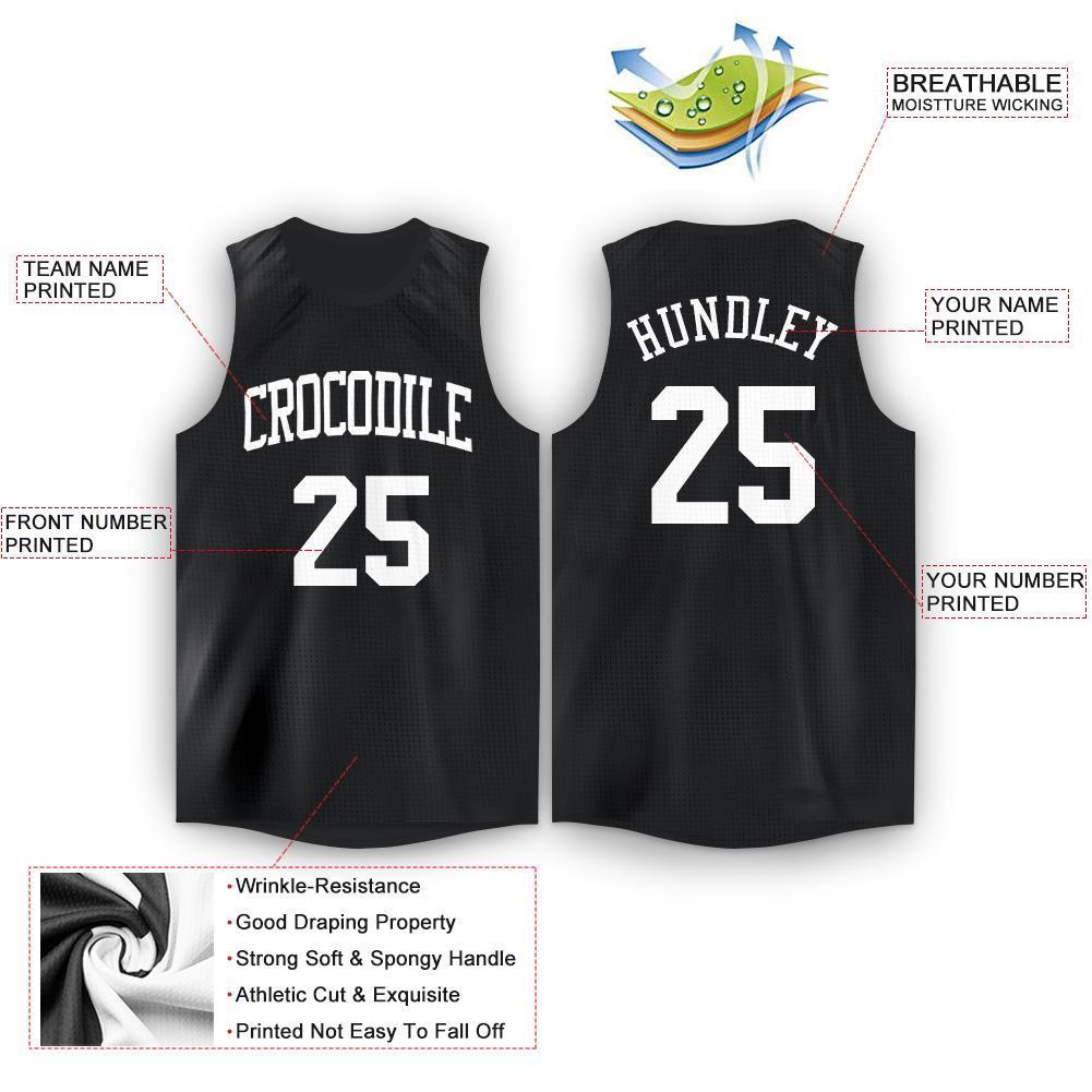 Custom Black White Round Neck Basketball Jersey view 2