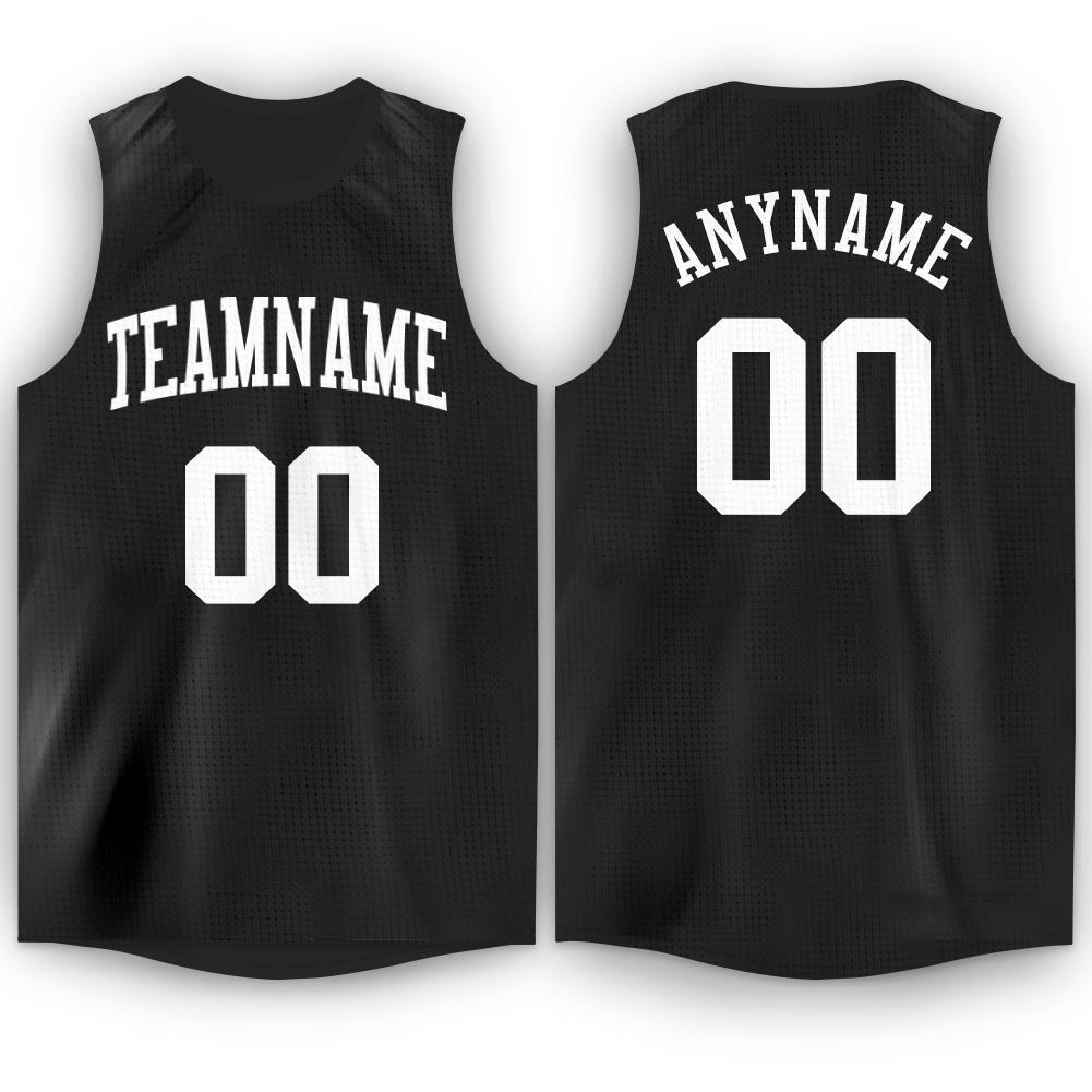 Custom Black White Round Neck Basketball Jersey - Main View