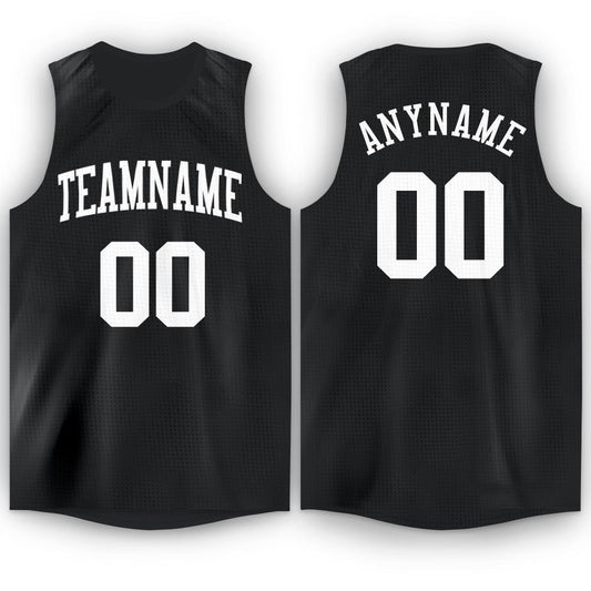 Custom Black White Round Neck Basketball Jersey - Main View