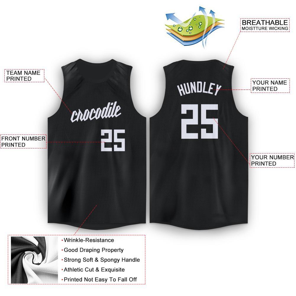 Custom Black White Round Neck Basketball Jersey view 2