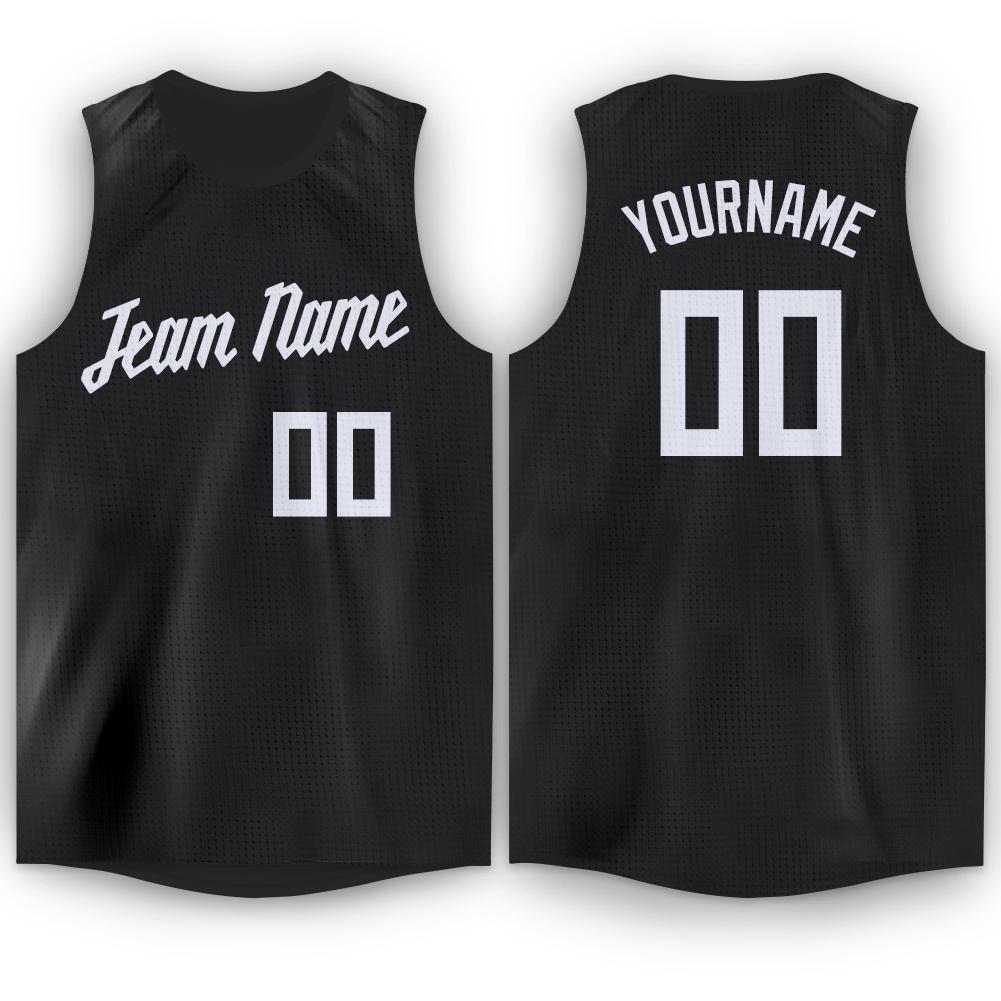Custom Black White Round Neck Basketball Jersey - Main View