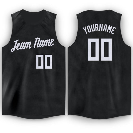 Custom Black White Round Neck Basketball Jersey - Main View