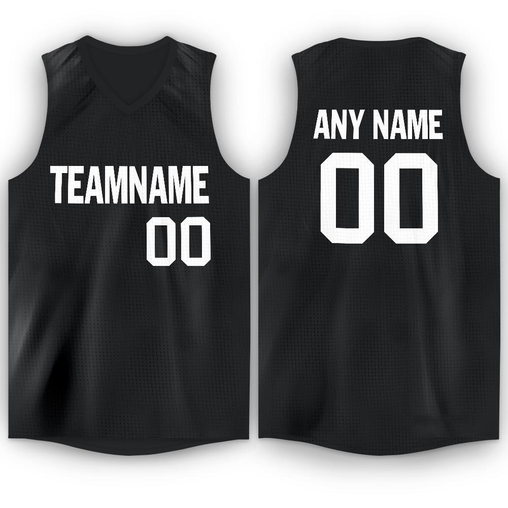 Custom Black White V-Neck Basketball Jersey - Main View