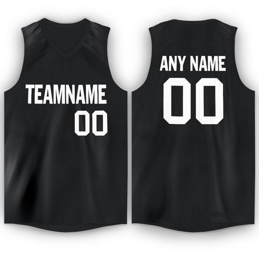 Custom Black White V-Neck Basketball Jersey - Main View
