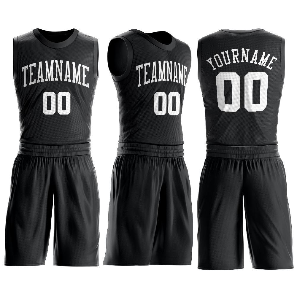 Custom Black White Round Neck Basketball Uniform Jersey view 2