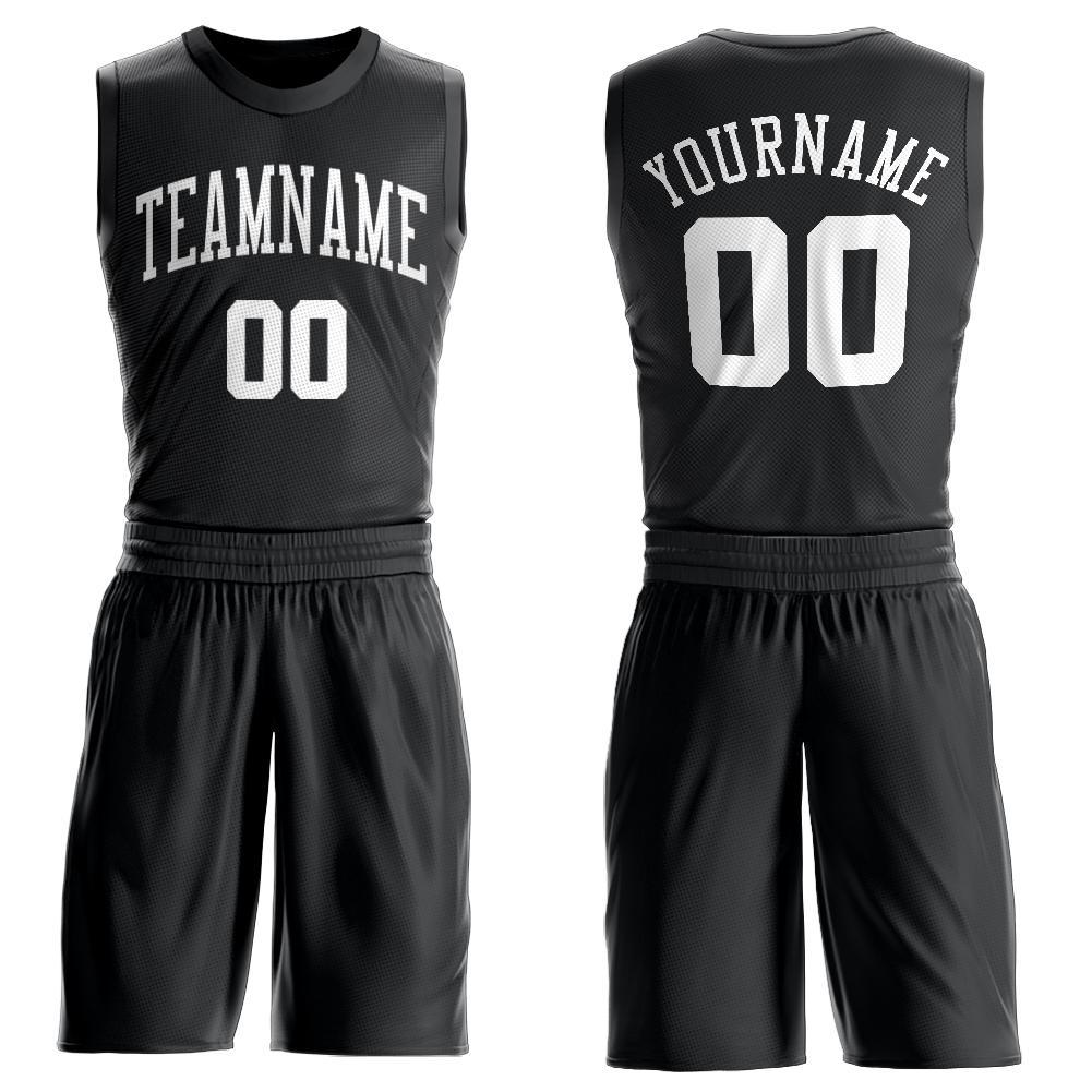 Custom Black White Round Neck Basketball Uniform Jersey - Main View