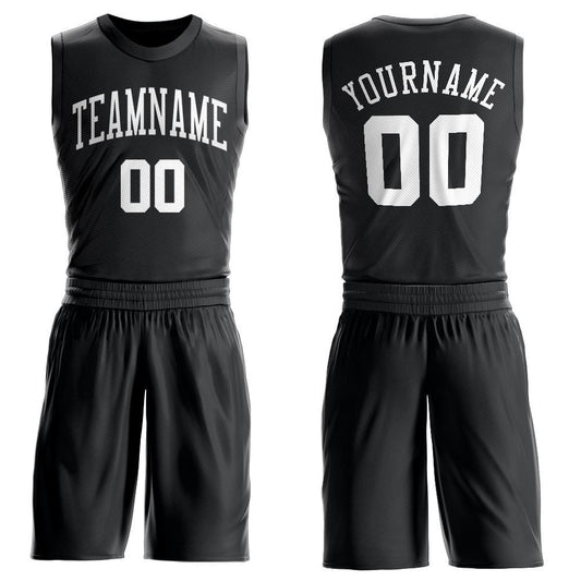 Custom Black White Round Neck Basketball Uniform Jersey - Main View