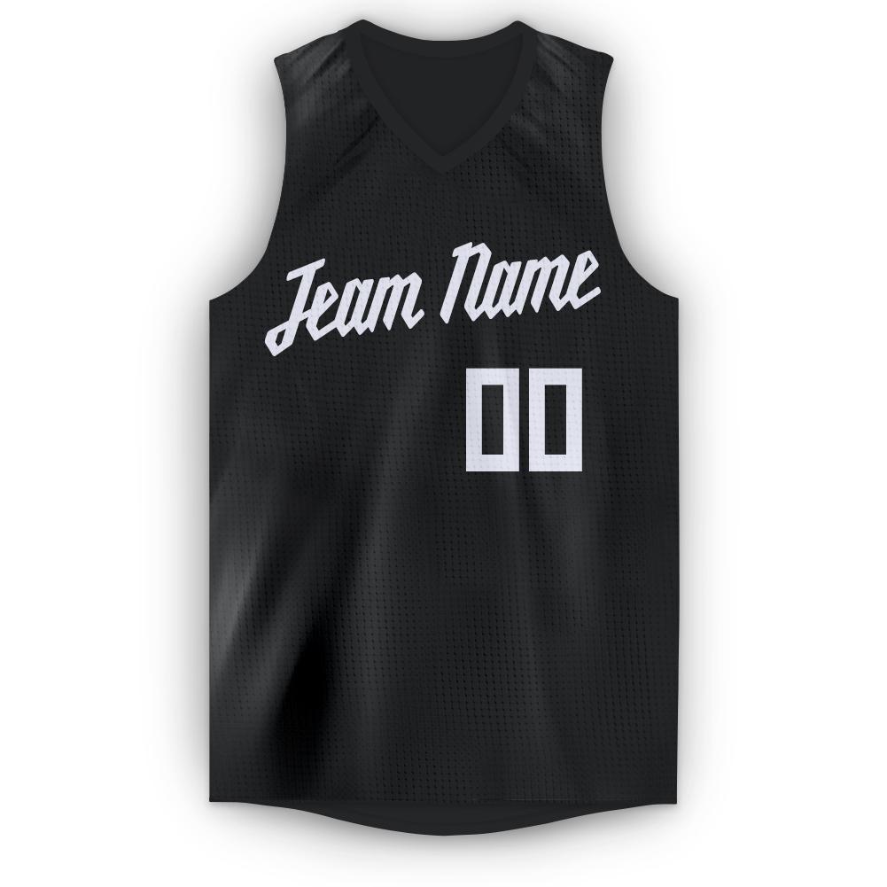 Custom Black White V-Neck Basketball Jersey view 5