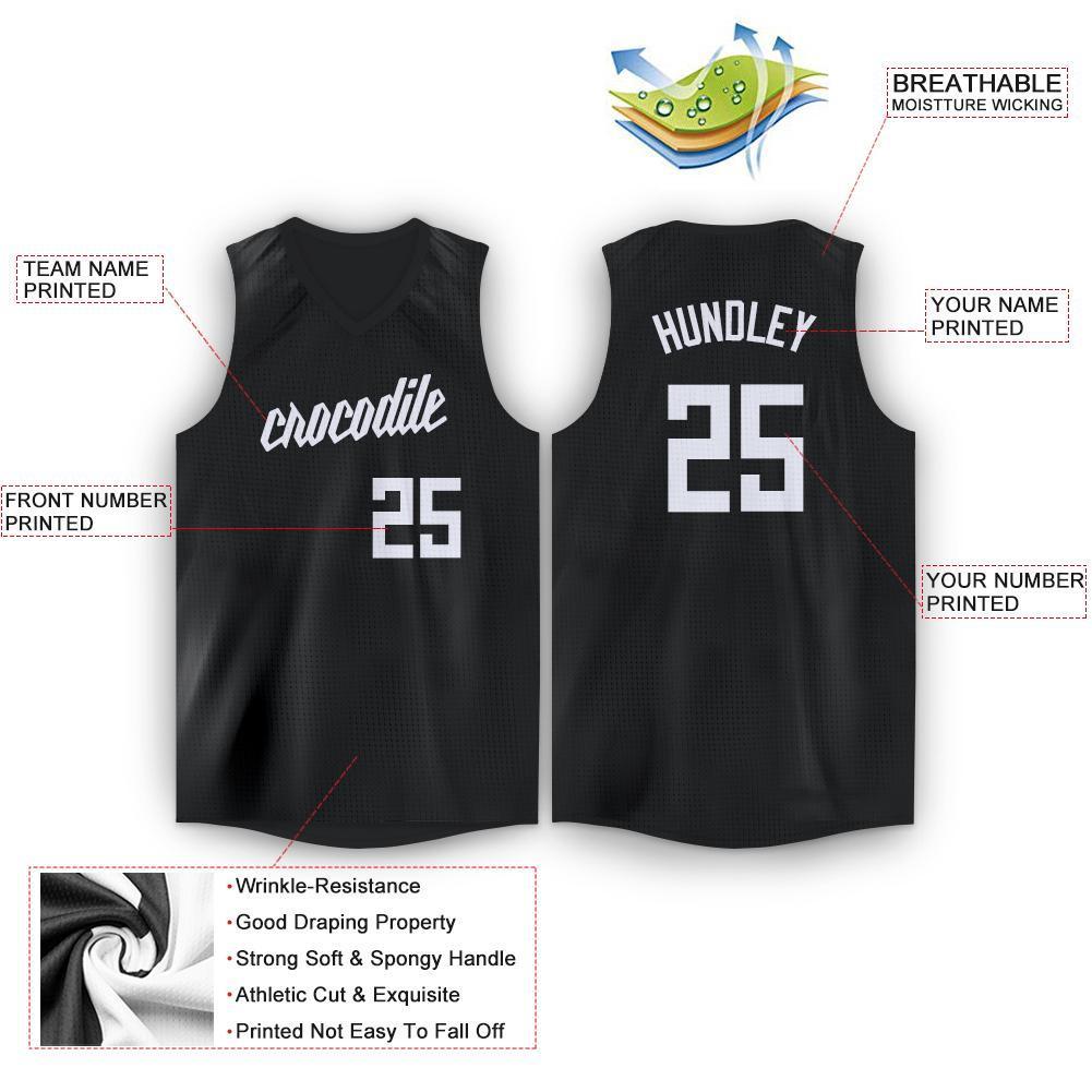 Custom Black White V-Neck Basketball Jersey view 2