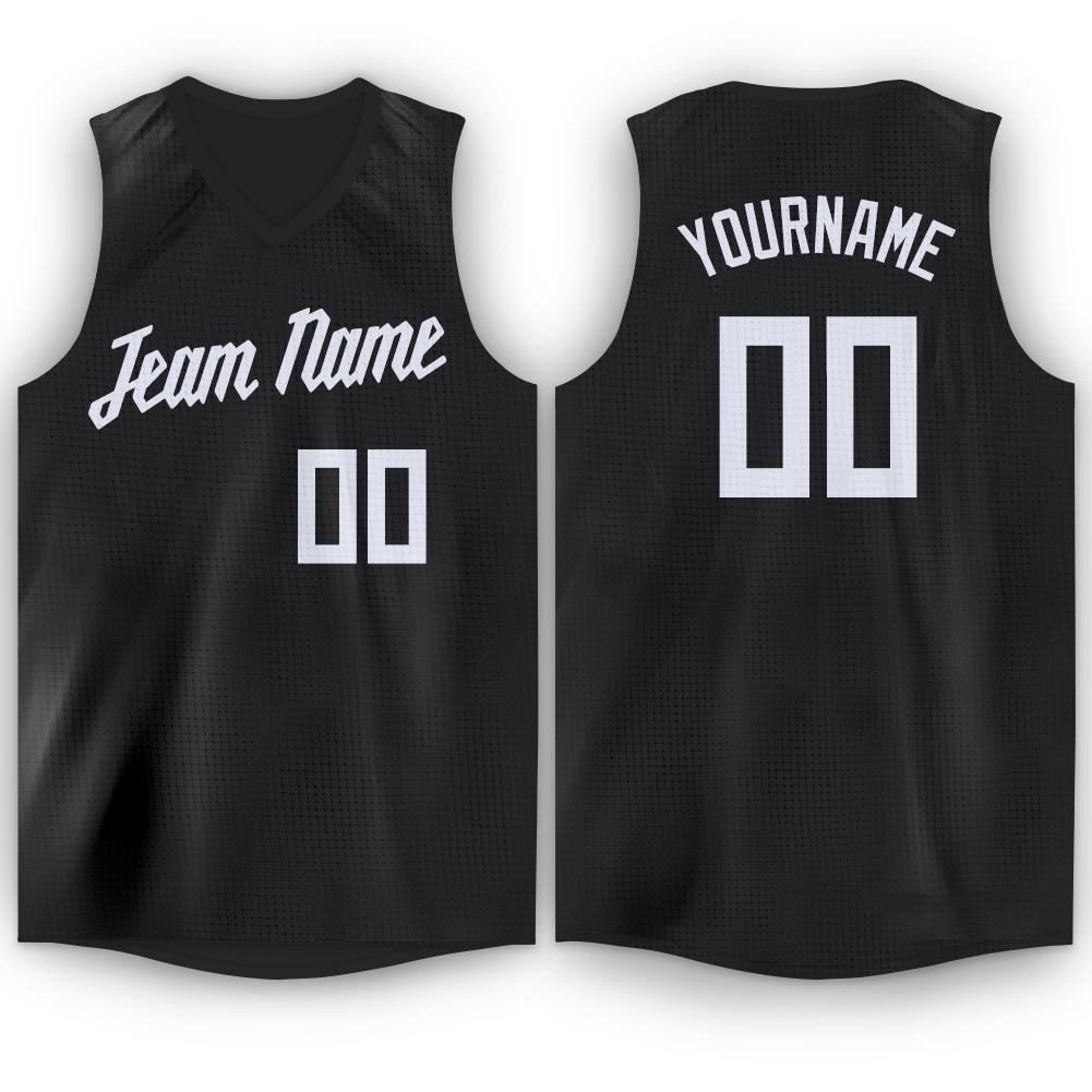 Custom Black White V-Neck Basketball Jersey - Main View