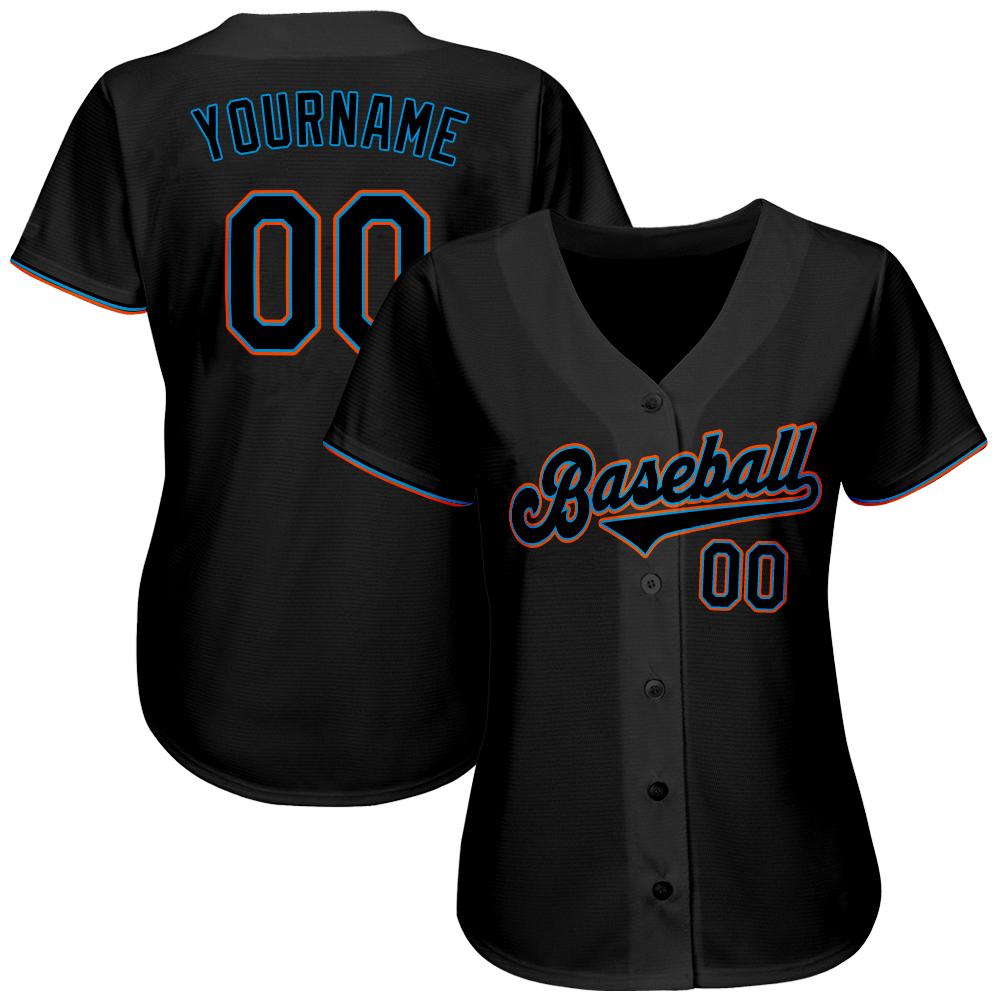 Custom Black Black-Light Blue Authentic Baseball Jersey view 2